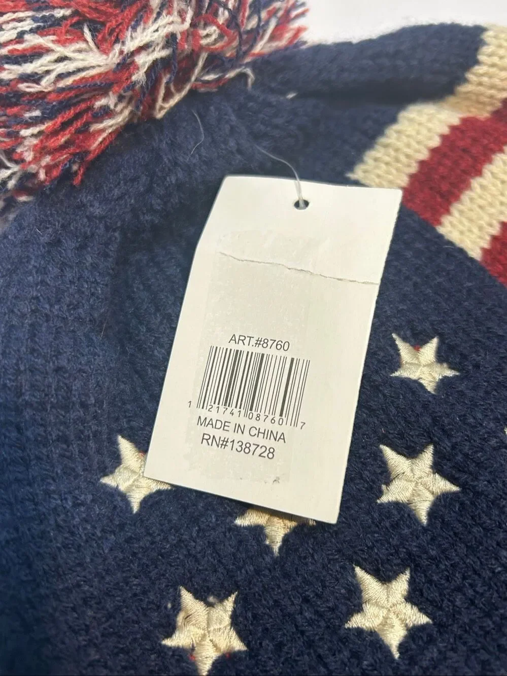 NWT Lot 2 John Kent American Flag Beanie Knit Pom Pom Hats Stars Stripes USA